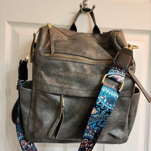 NWOT Gray Fashion Faux Leather Backpack